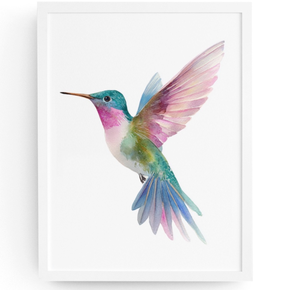 Watercolor Hummingbird Wall Art Print, Unframed - Enchanting Nature-Inspired